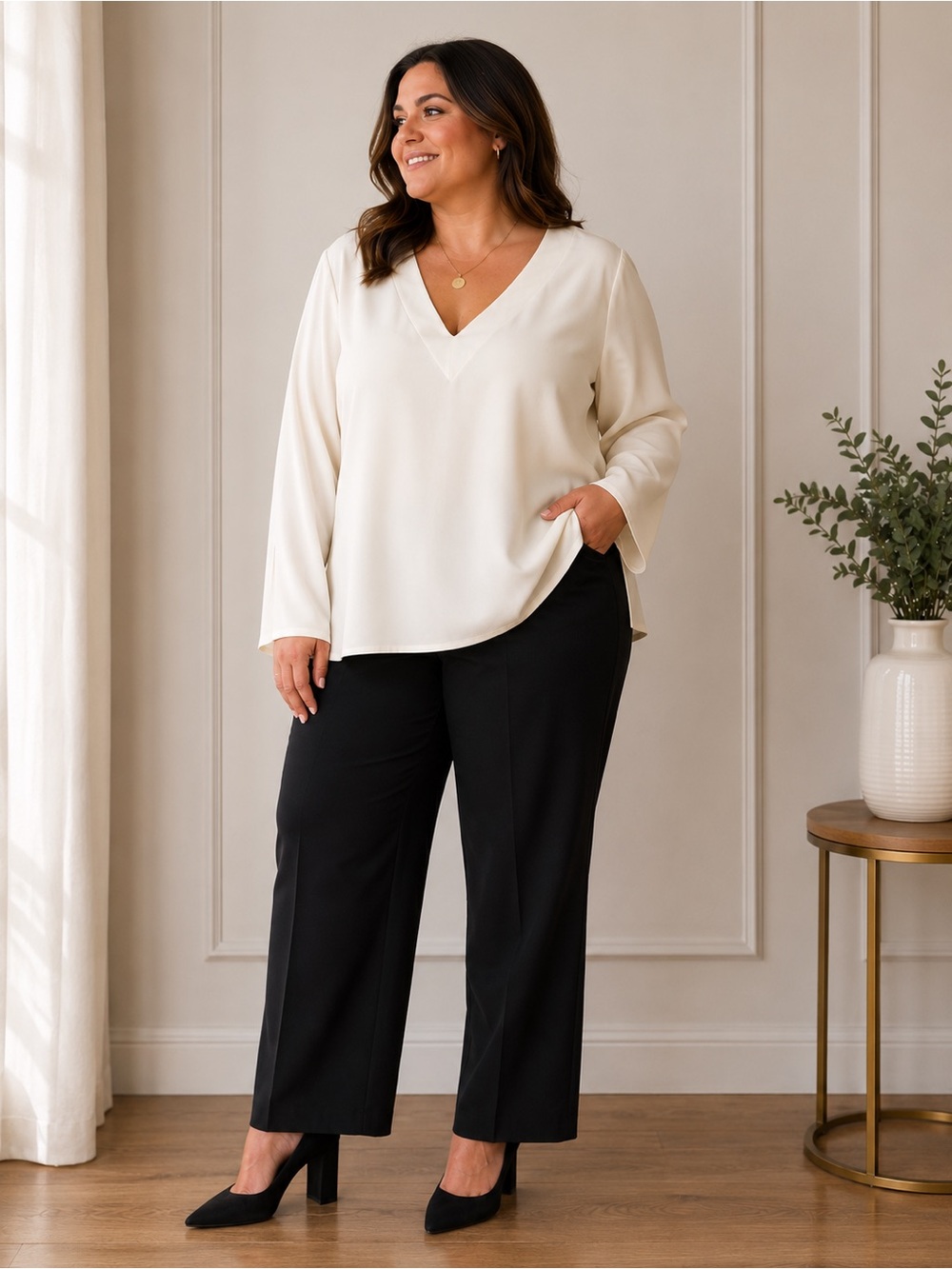 Pink Clove Cream V-Neck Blouse
